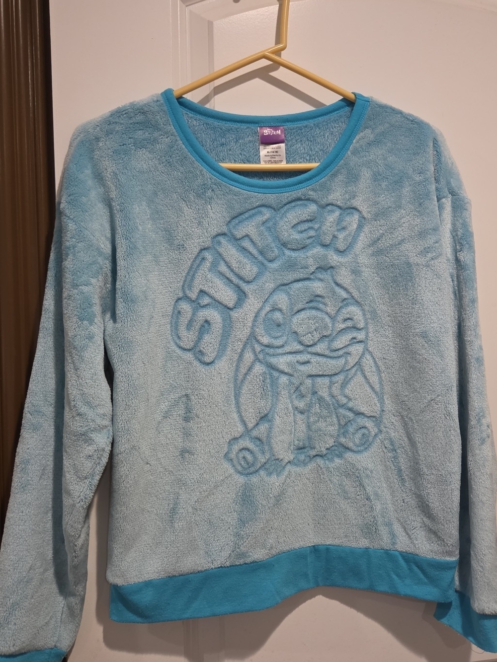 Disney Light Blue Plush Stitch Pullover with Purple Label